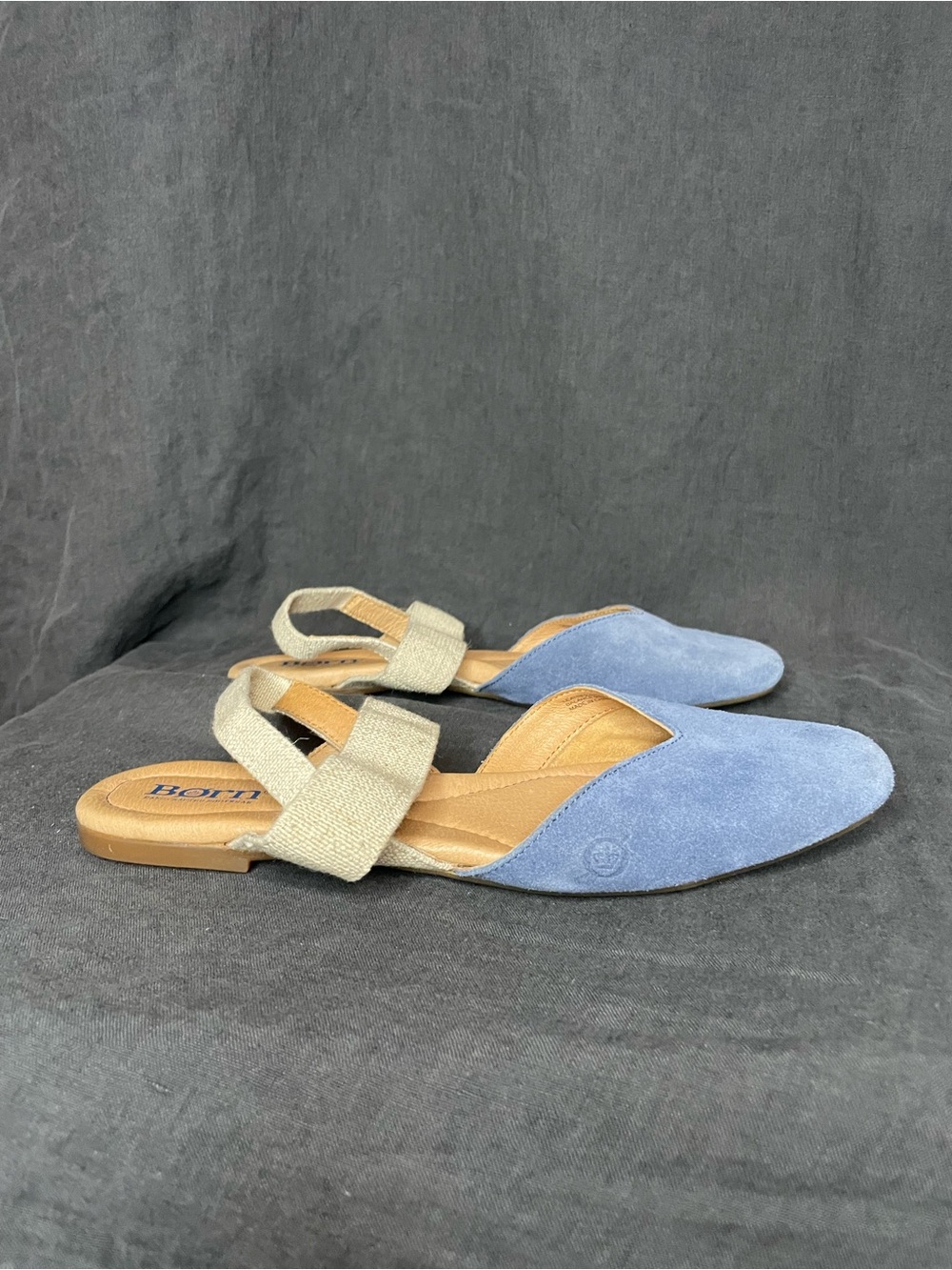 Born Brylee Suede Criss-Cross Straps Ballet Flats Strap Blue & Cream Sandals